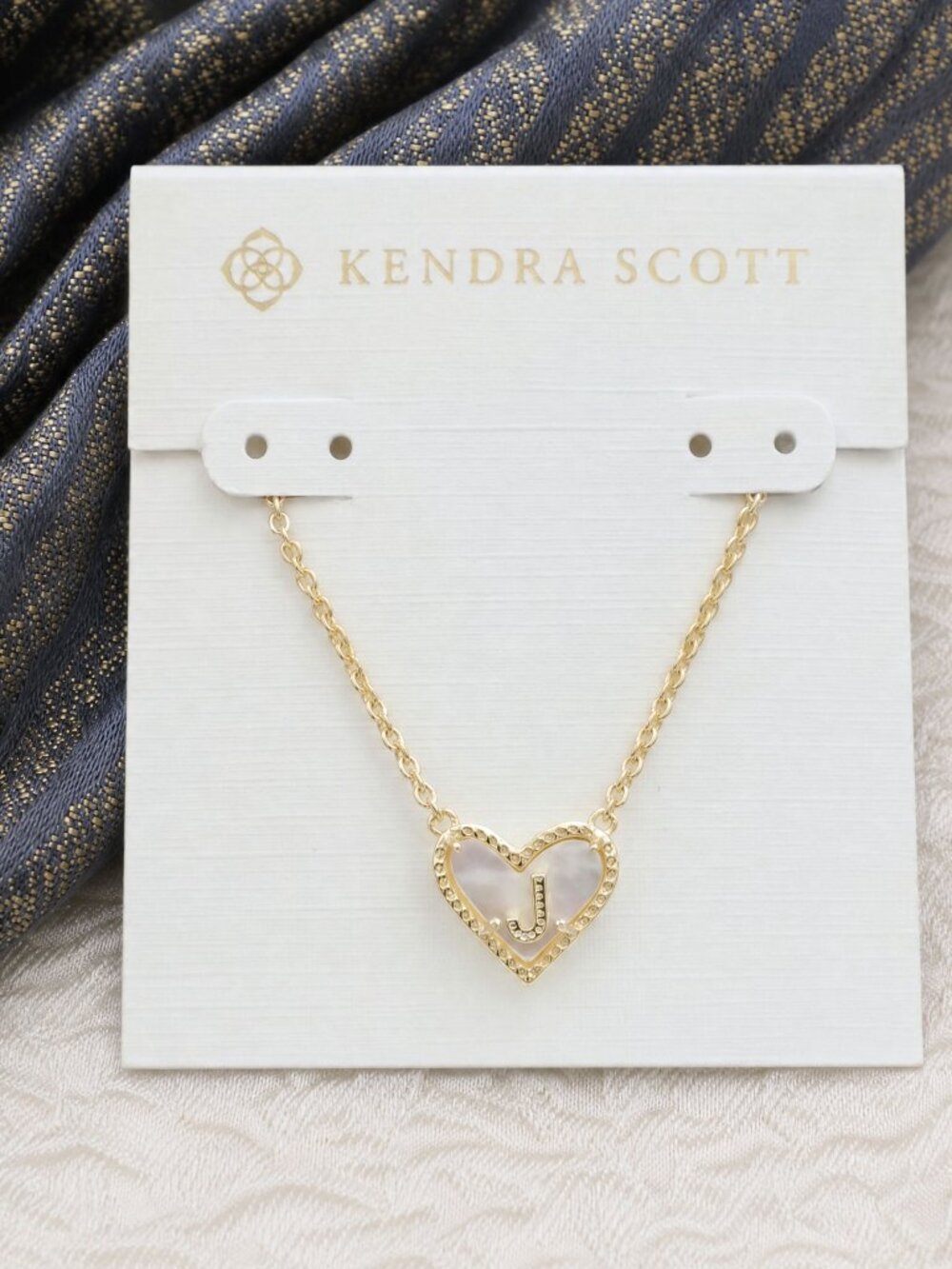 Kendra Scott Ari Heart Letter J Gold Mother-of-Pearl Necklace
